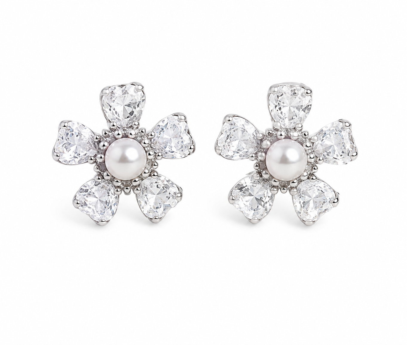 Crystal Petal Pearl Flower Stud Earrings