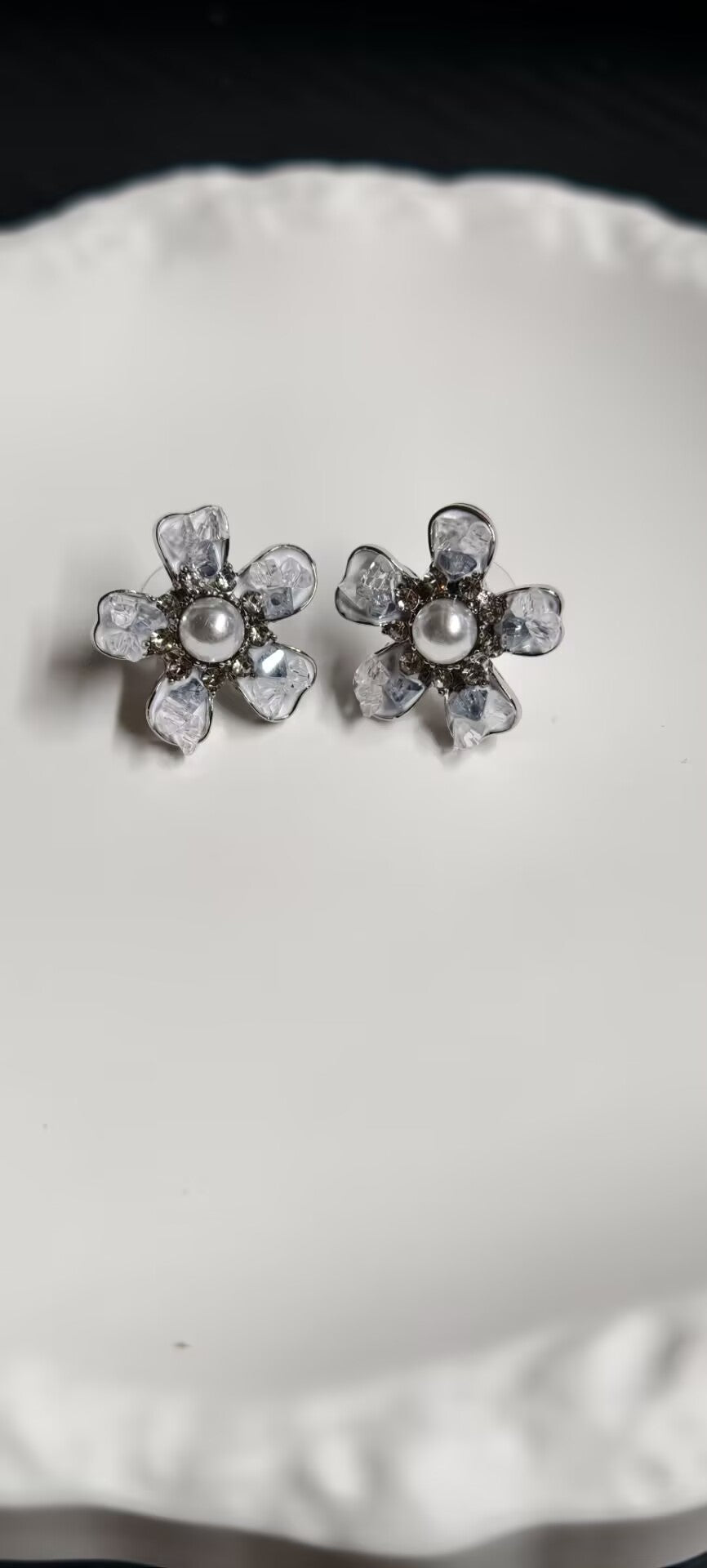 Crystal Petal Pearl Flower Stud Earrings