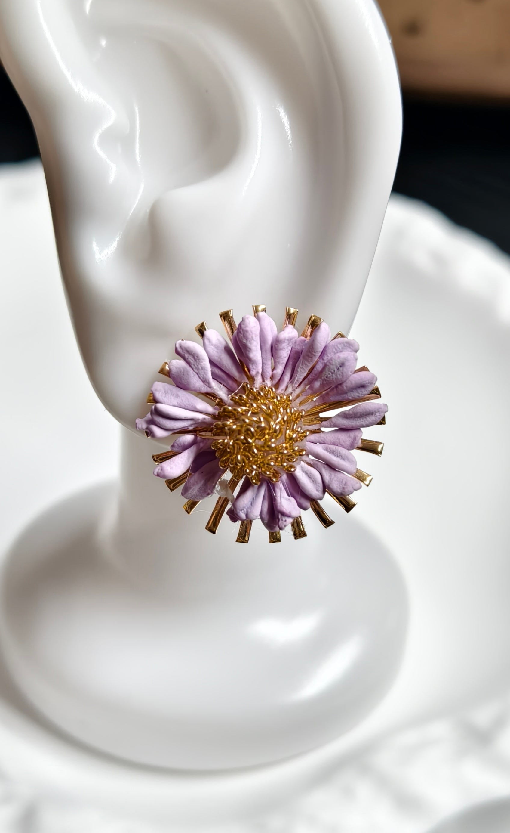 Lavender Purple 3D Daisy Fabric Stud Earrings