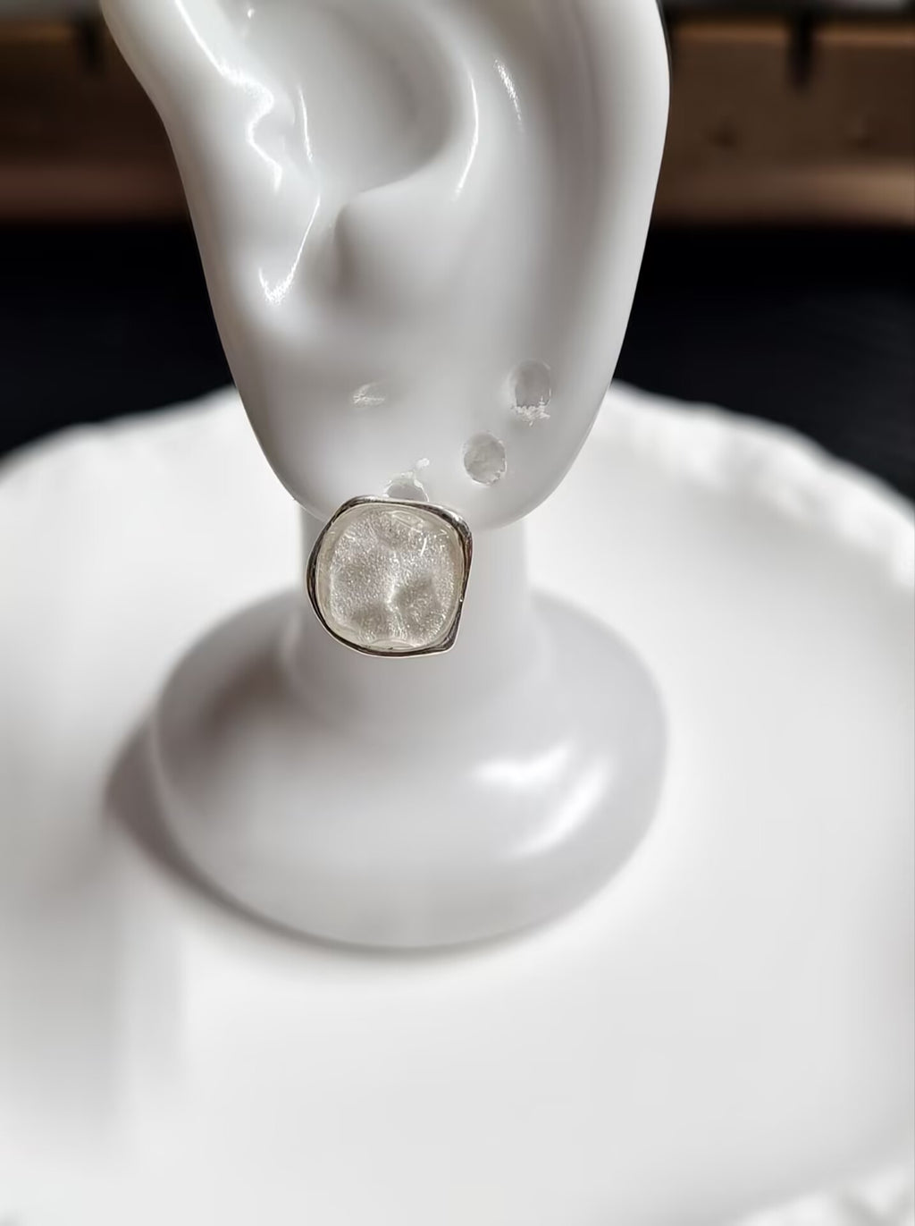 Irregular Square Silver Glitter Resin Clip On Earrings