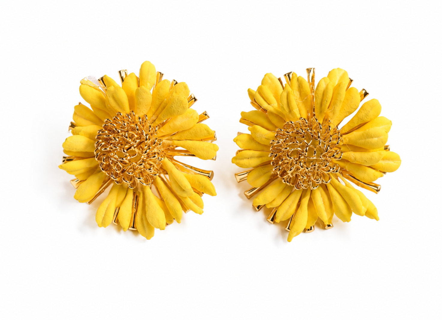 Lemon Yellow Daisy Gold Stud Earrings