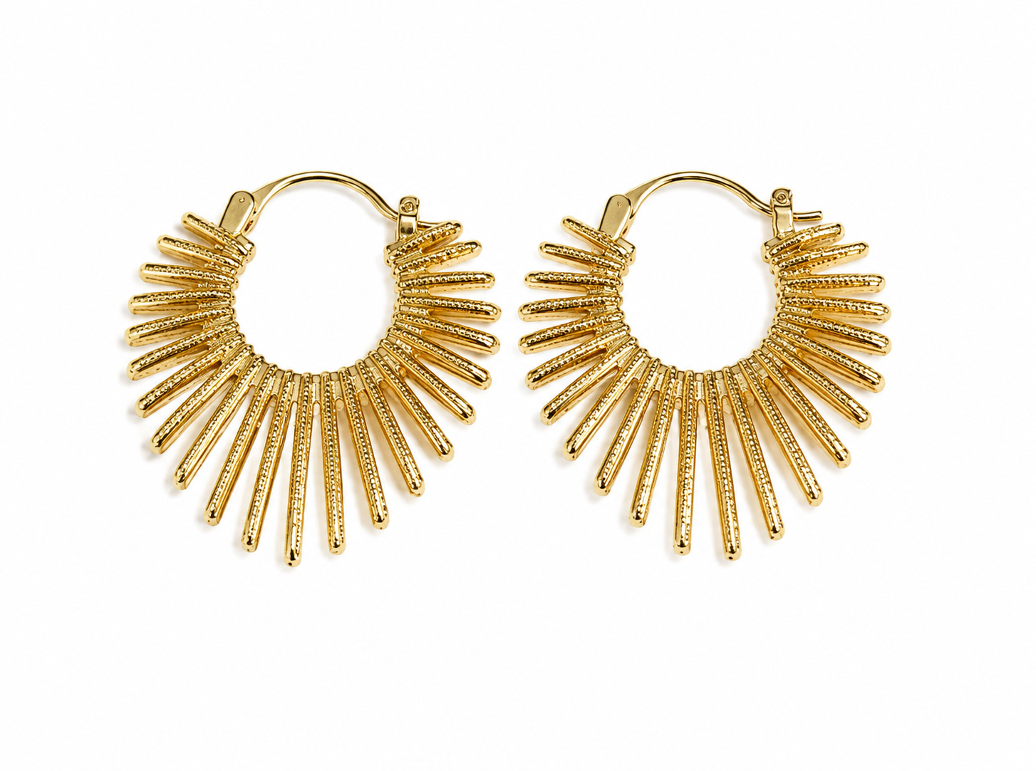 Vintage Gold Sunburst Hoop Earrings