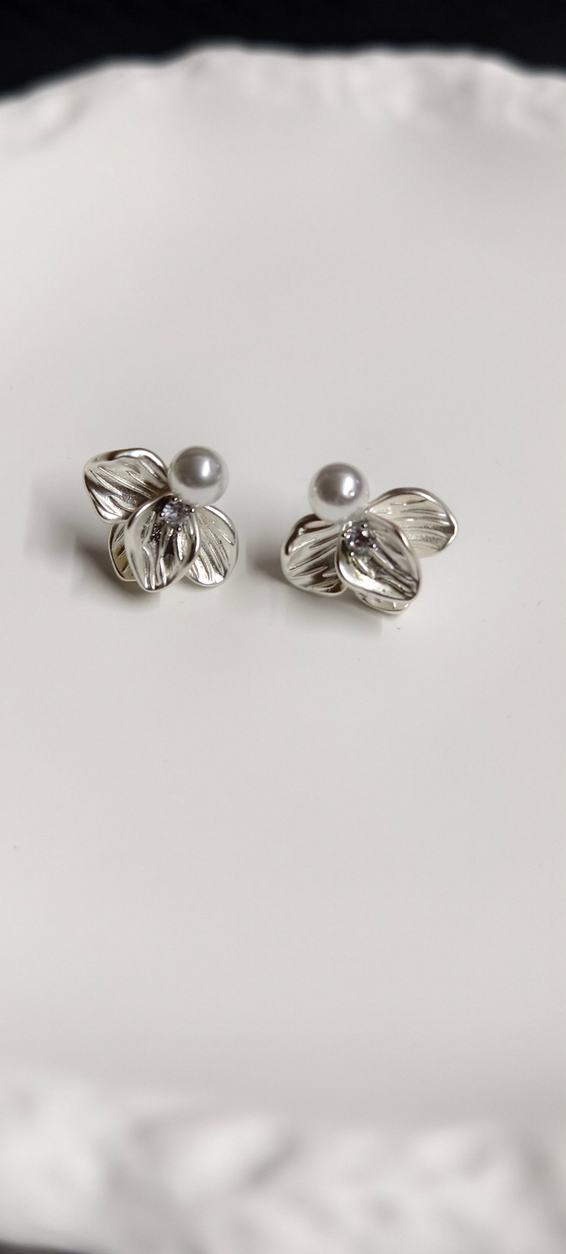 Lotus Petal Pearl Stud Earrings