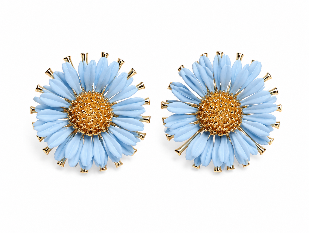 Baby Blue Daisy Flower Stud Earrings