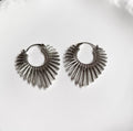 Silver Sunburst Fan Huggie Hoop Earrings