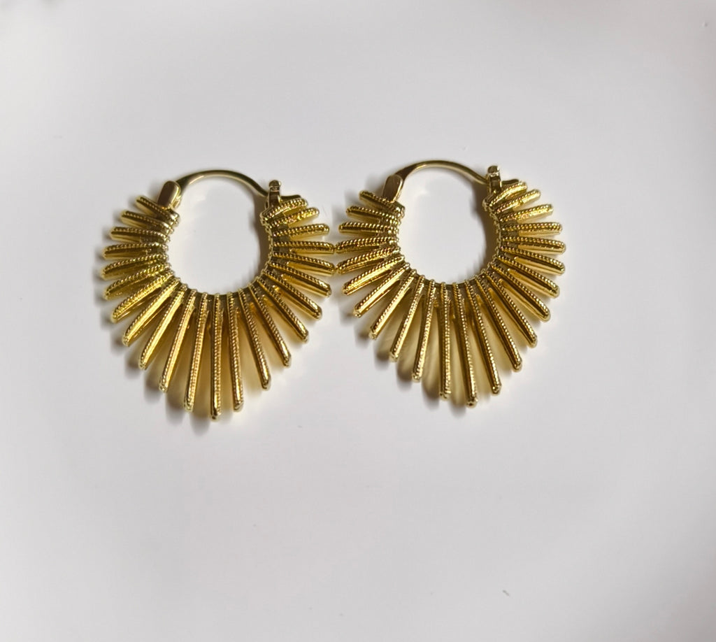 Vintage Gold Sunburst Hoop Earrings