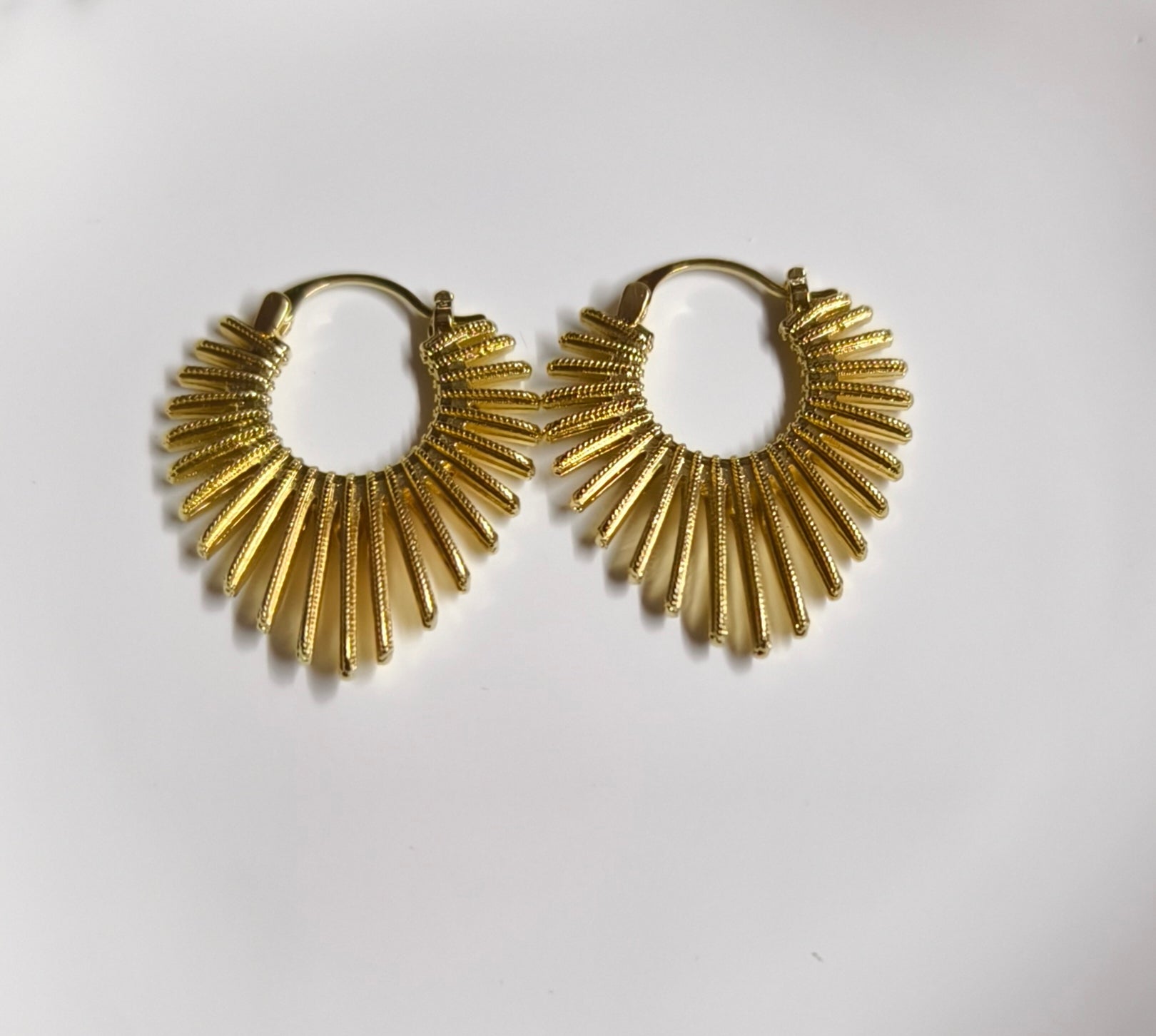 Vintage Gold Sunburst Hoop Earrings