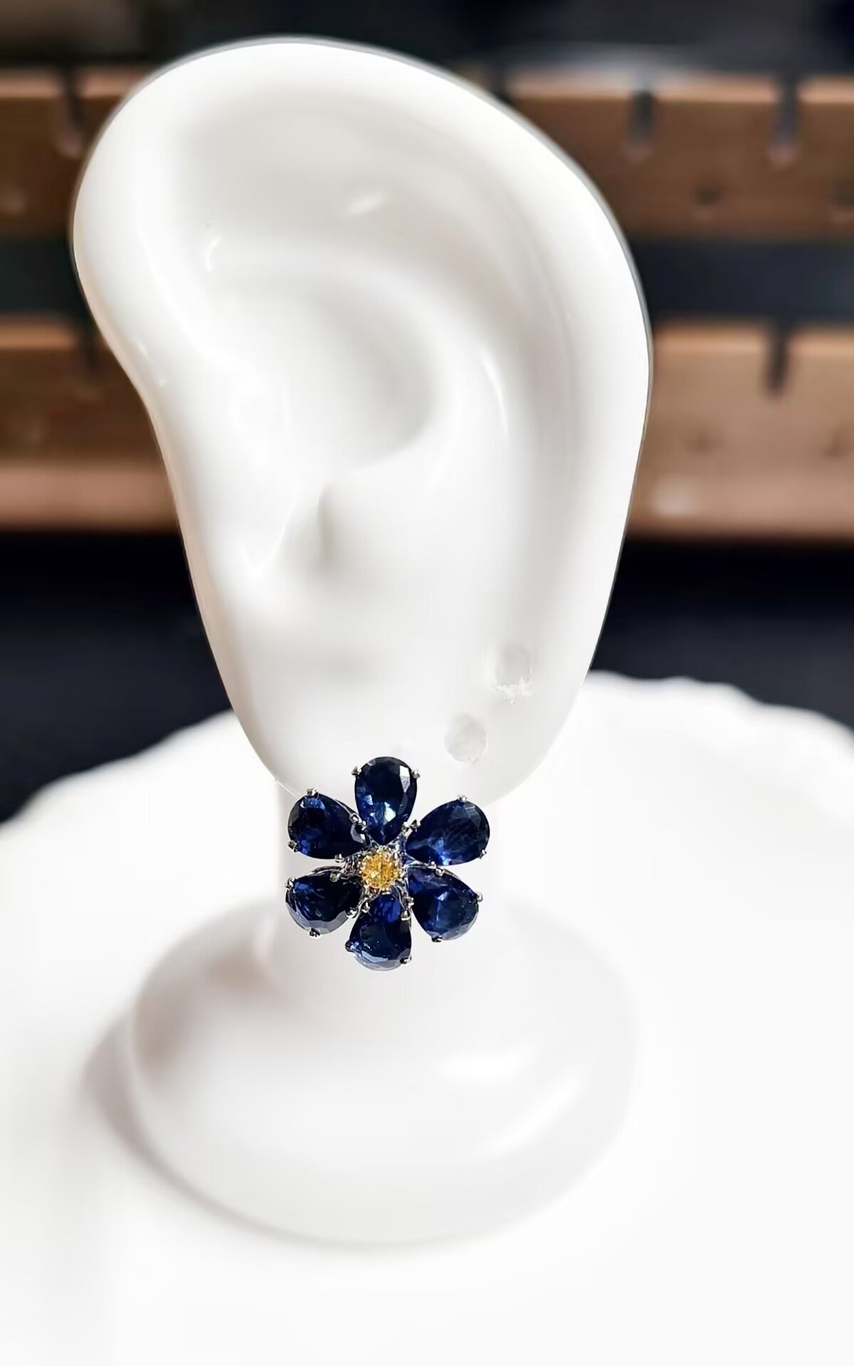 Sapphire Blue Crystal Flower Stud Earrings
