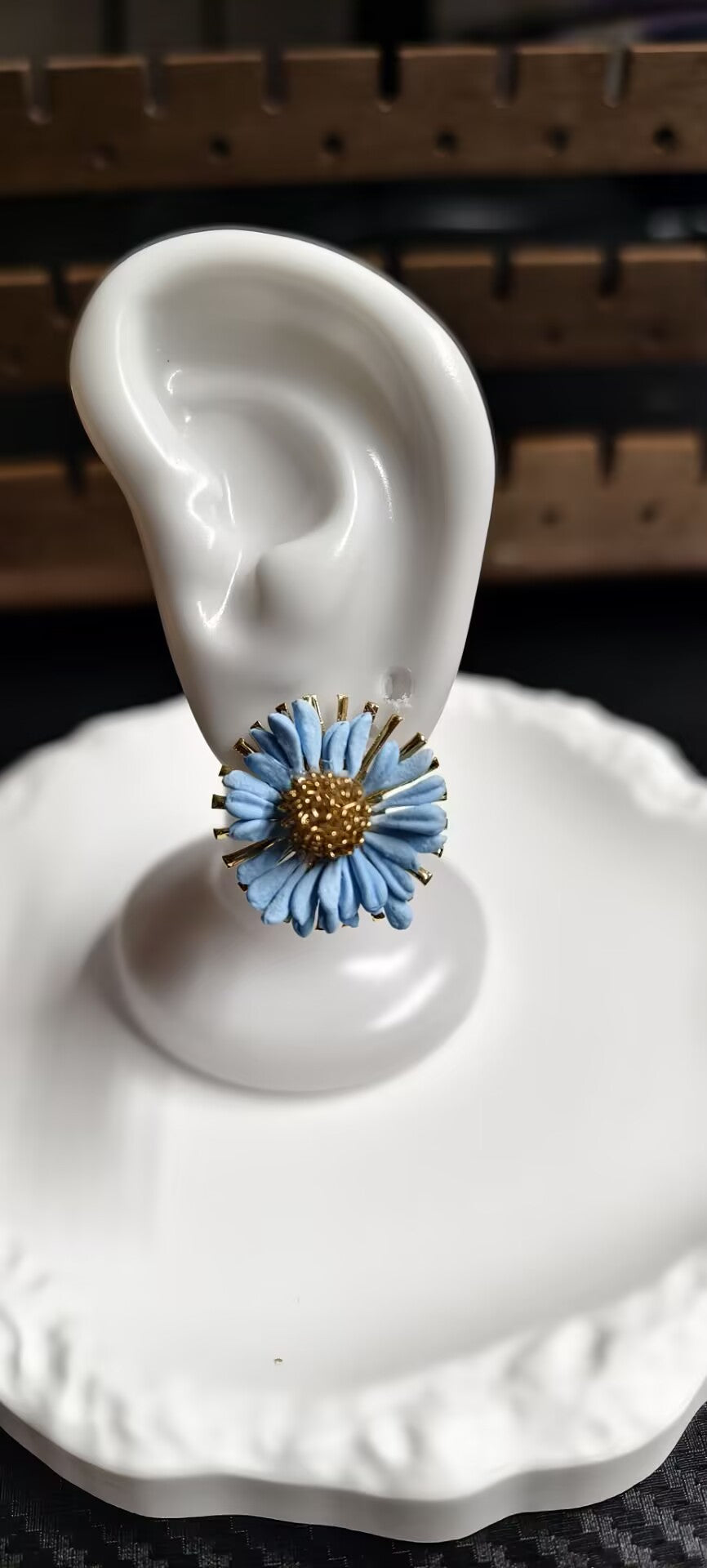 Baby Blue Daisy Flower Stud Earrings