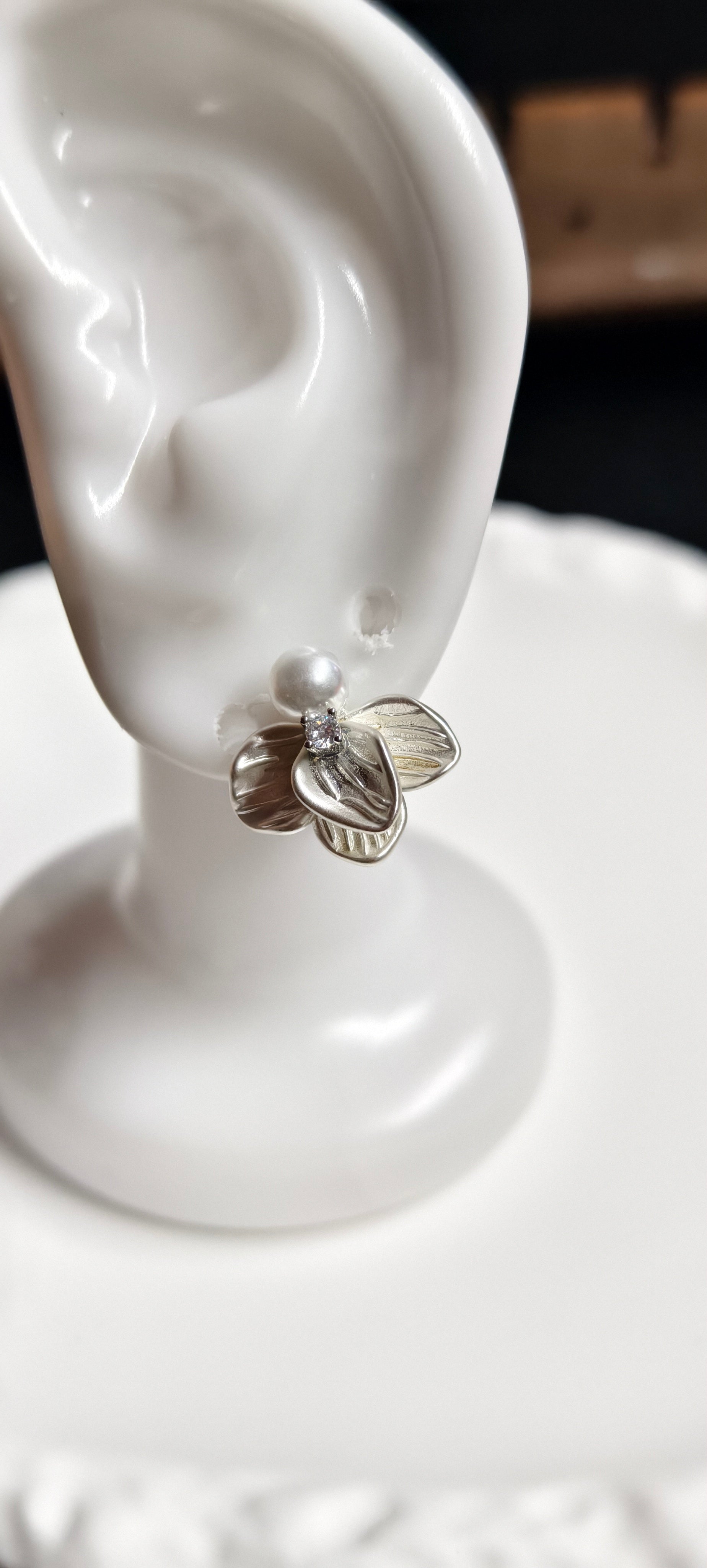 Lotus Petal Pearl Stud Earrings