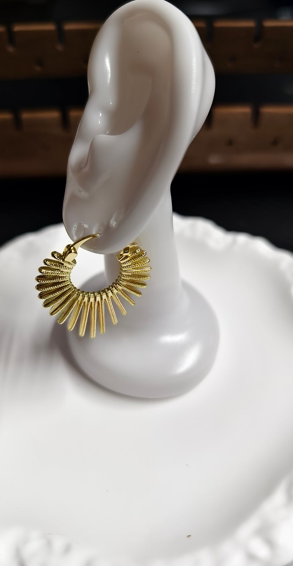 Vintage Gold Sunburst Hoop Earrings