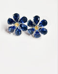 Sapphire Blue Crystal Flower Stud Earrings