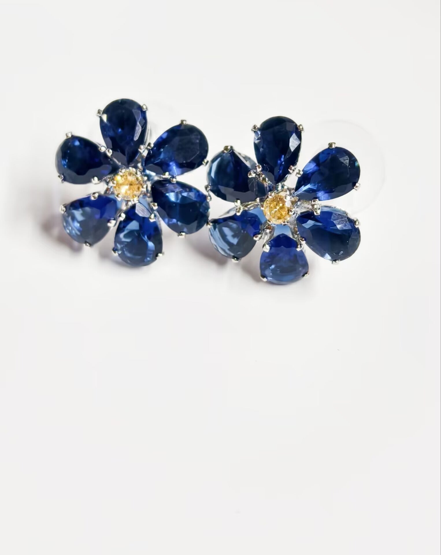 Sapphire Blue Crystal Flower Stud Earrings