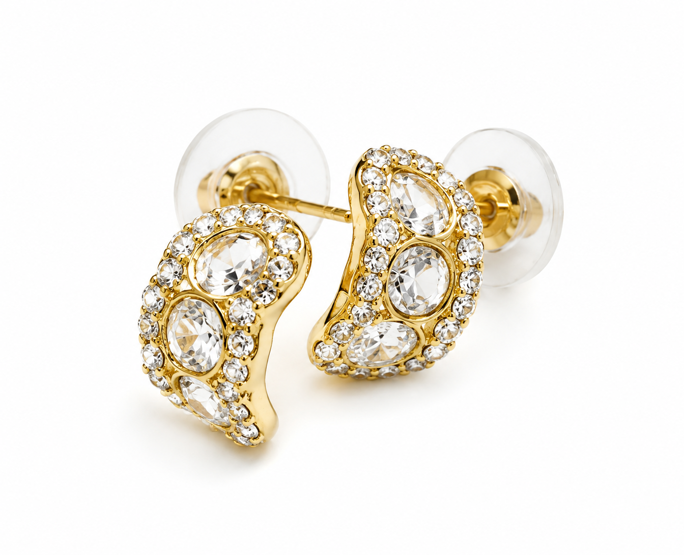Crescent Glow Crystal Stud Earrings