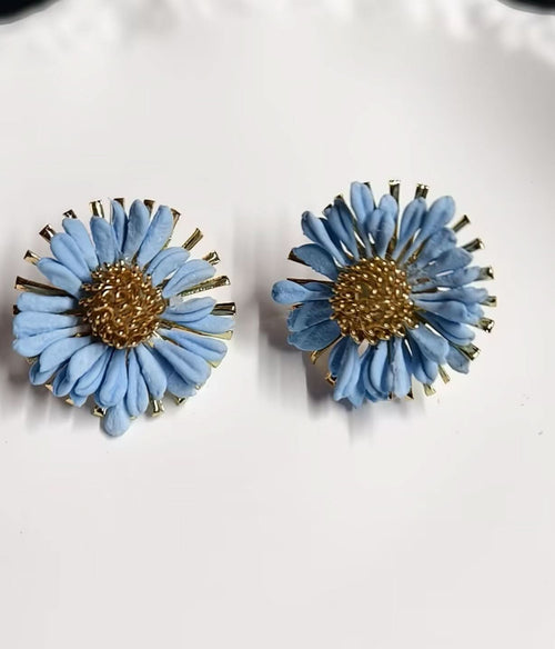 Baby Blue Daisy Flower Stud Earrings