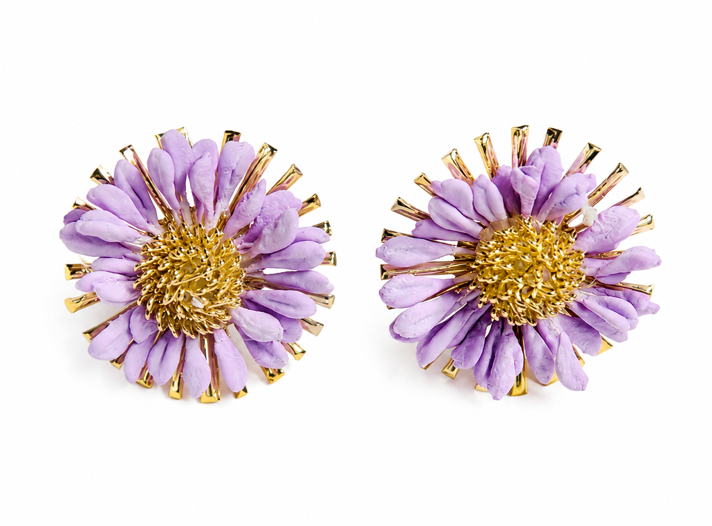 Lavender Purple 3D Daisy Fabric Stud Earrings