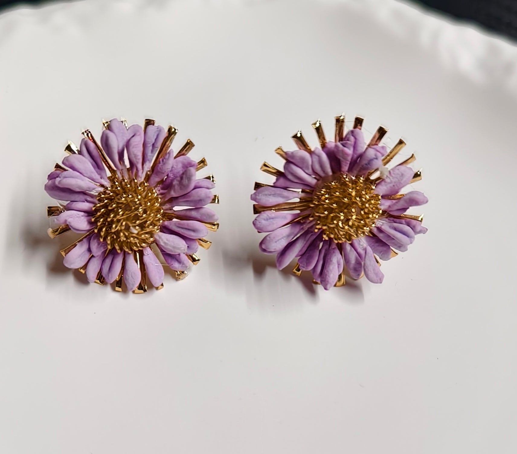 Lavender Purple 3D Daisy Fabric Stud Earrings