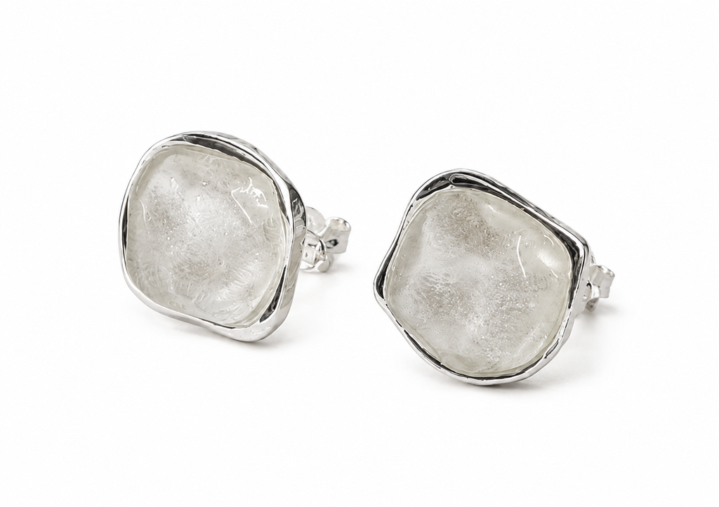 Irregular Square Silver Glitter Resin Clip On Earrings