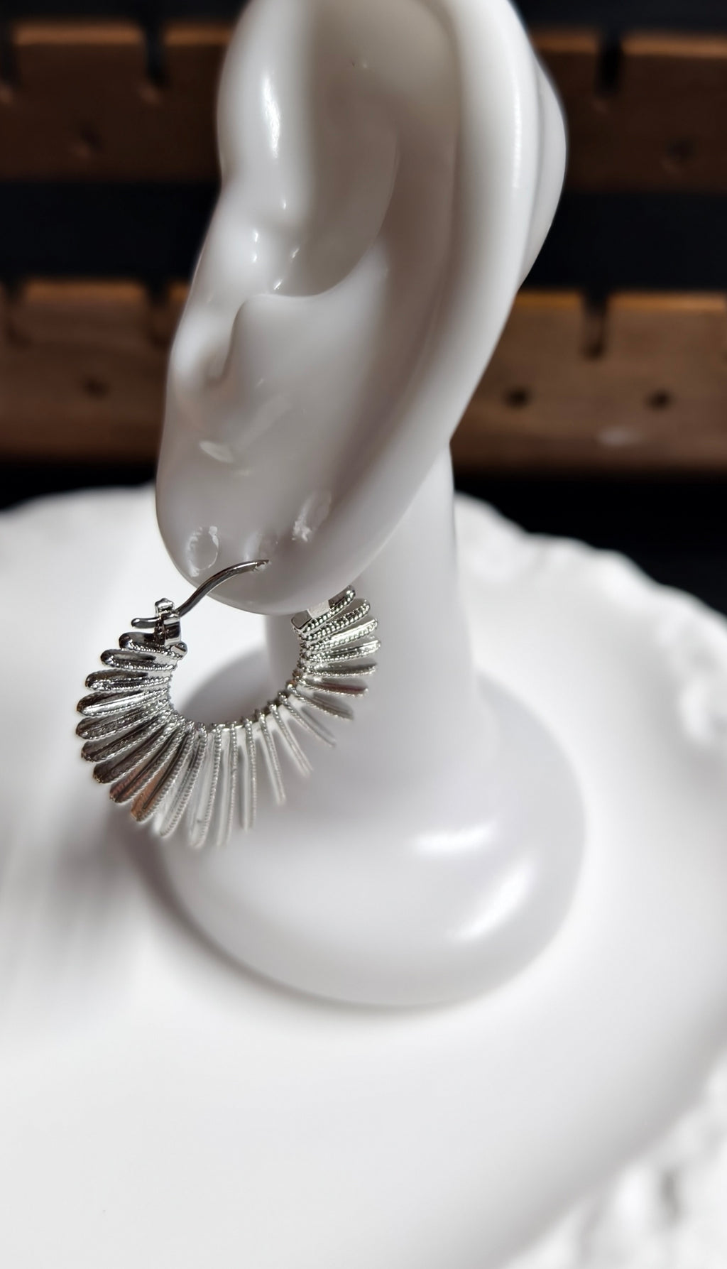 Silver Sunburst Fan Huggie Hoop Earrings