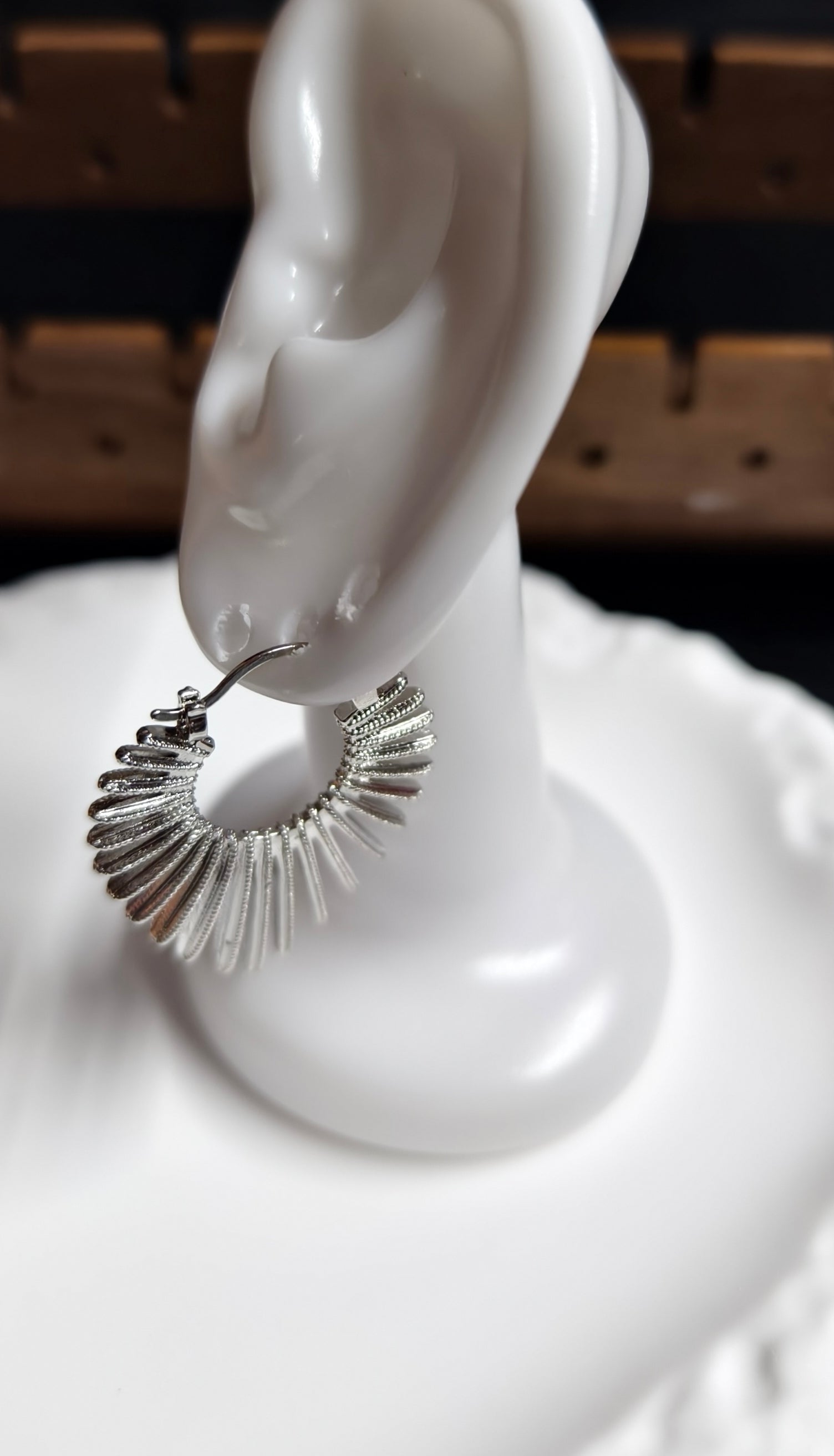 Silver Sunburst Fan Huggie Hoop Earrings