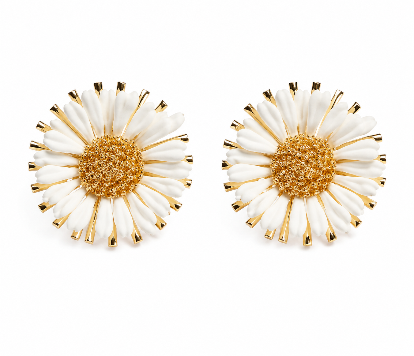 Pure White Daisy Gold Stud Earrings