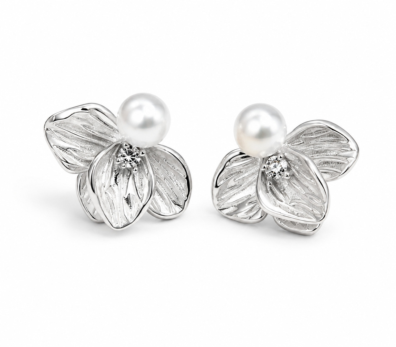 Lotus Petal Pearl Stud Earrings