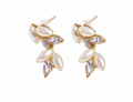 Gold Leaf Marquise Pearl Zircon Drop Stud Earrings